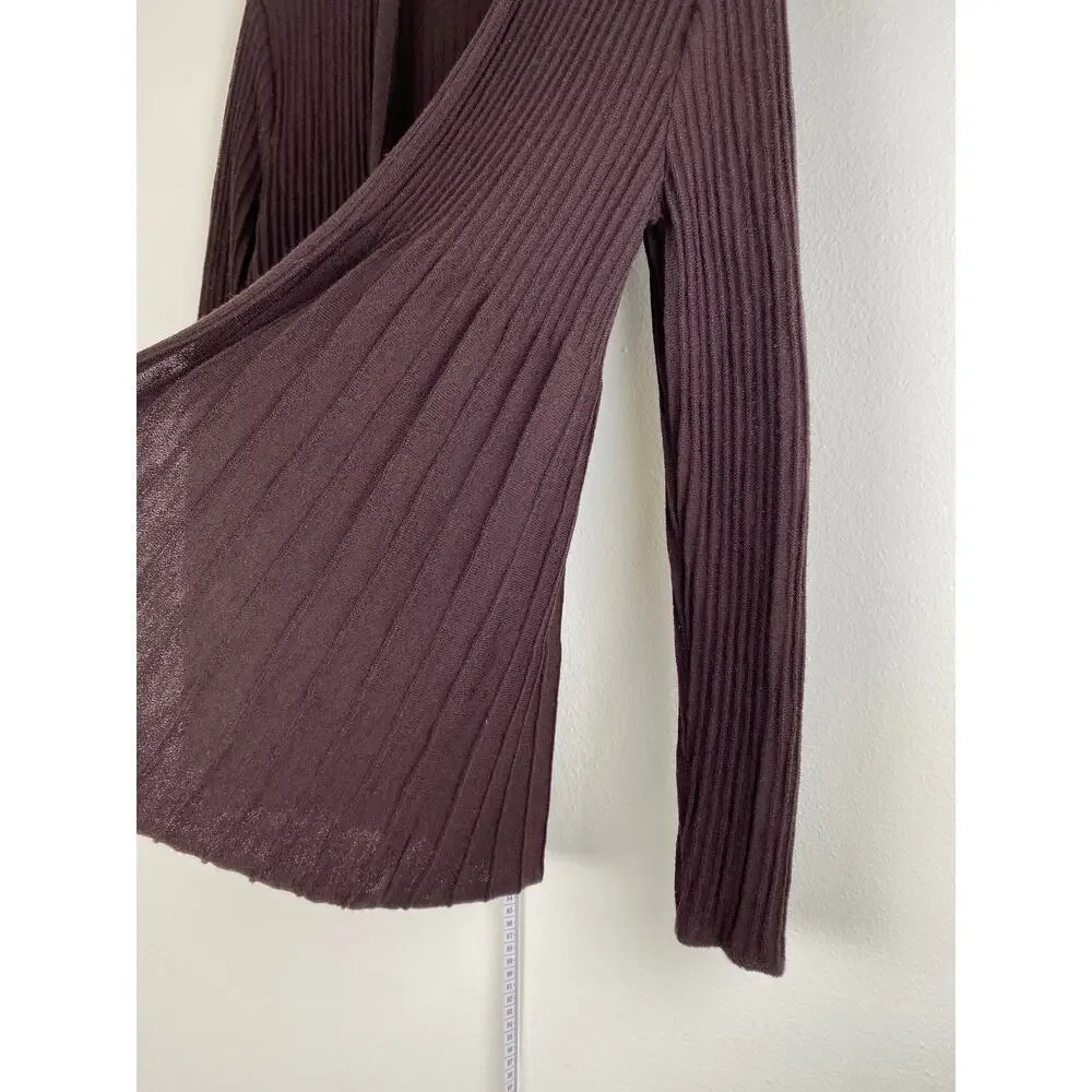 Eileen Fisher Ribbed Wool Open Cardigan Espresso Brown Medium